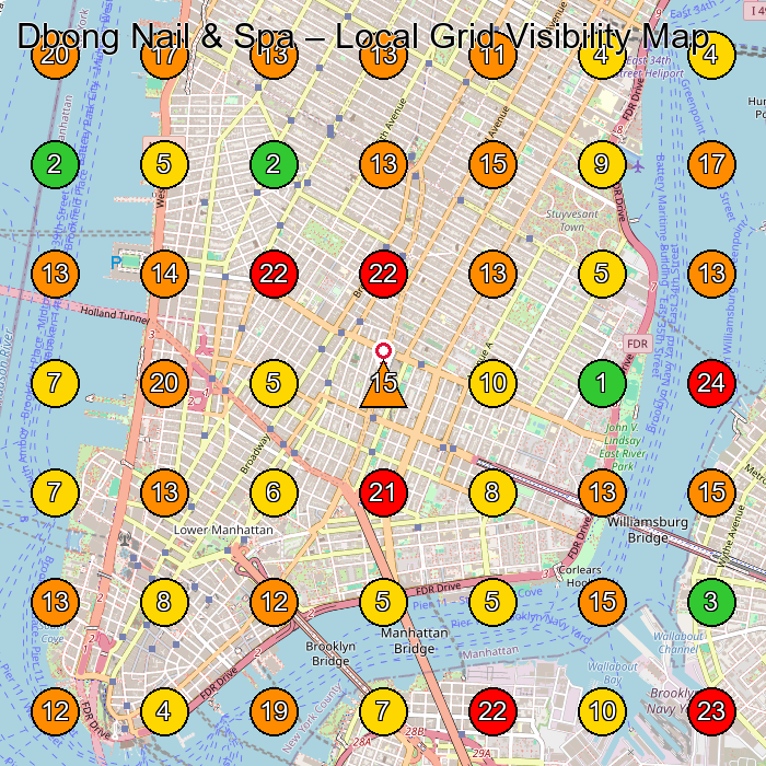 Dbong Nail & Spa Nail Salon GeoGrid ranking map for New York NY